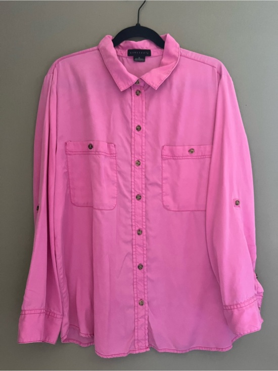 Sanctuary Tops - Sanctuary Button-Down Shirt Barbiecore Hot Pink Roll Tab Sleeves Chest Pockets